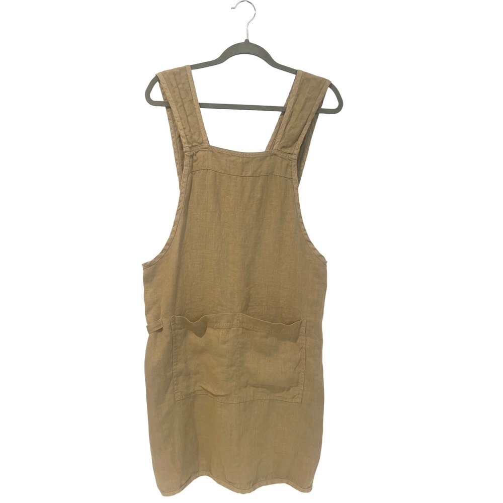 Trader Joe's Linen Apron Tan Khaki Cross Back Pinafore Japanese Style No Tie